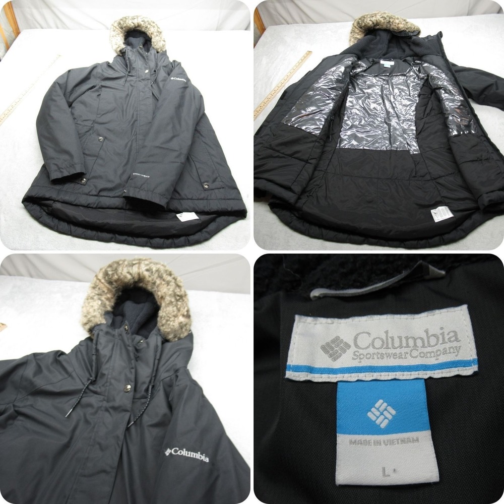 Columbia Black Hooded Jacket with Fur Trim